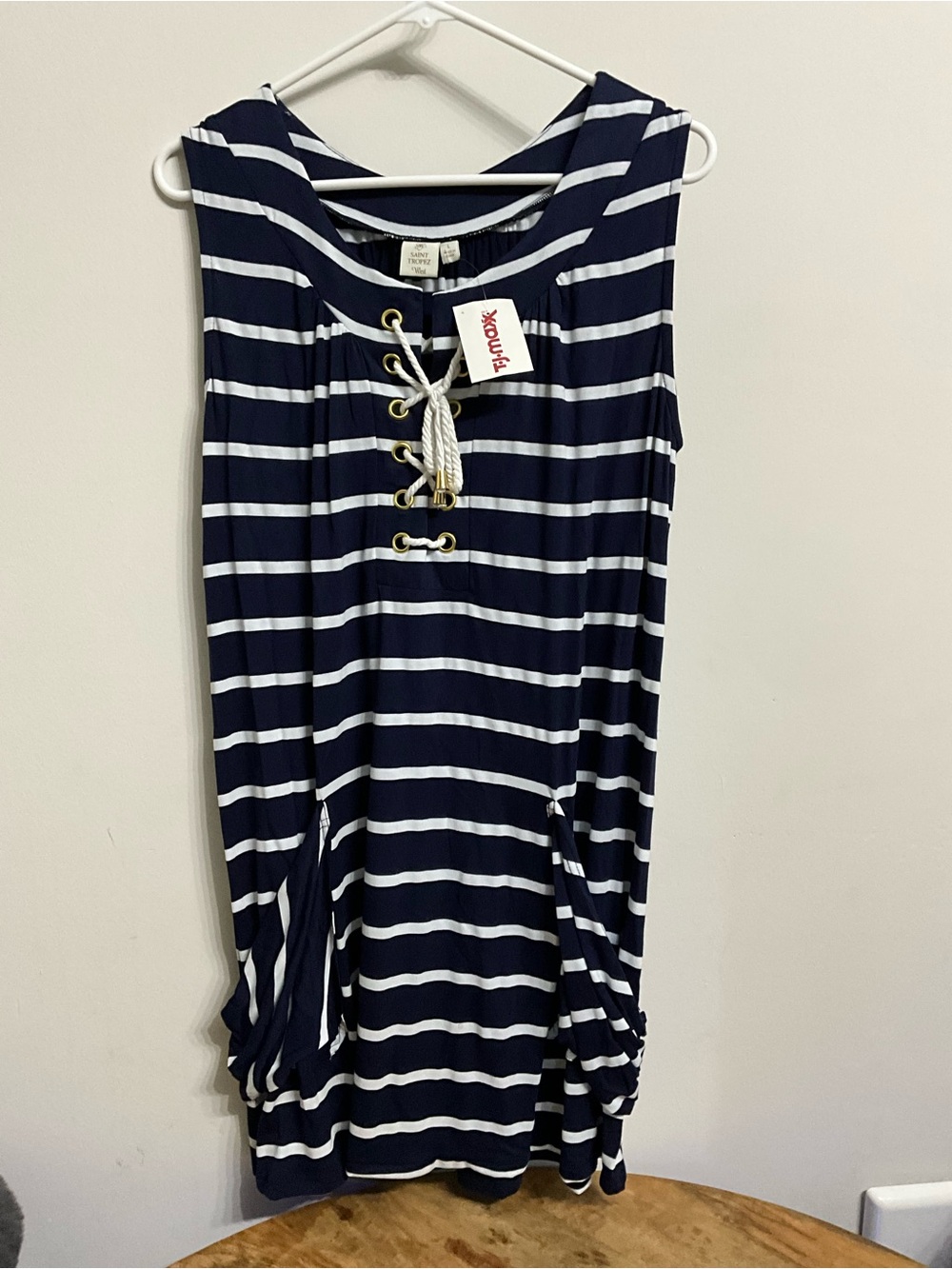 Saint Tropez West Navy & White Striped Lace-Up Tank